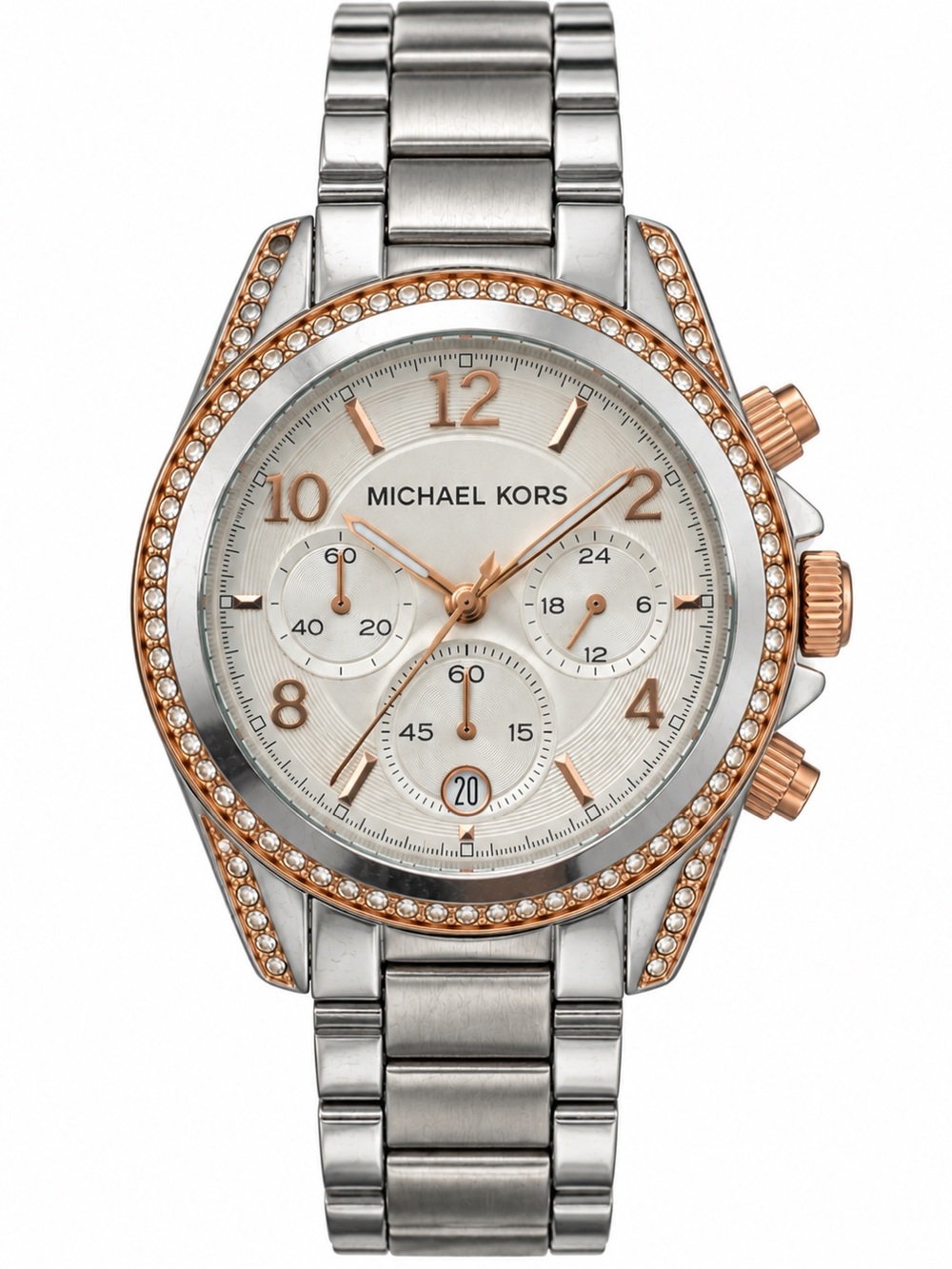 Michael Kors Blair MK5459 Watch Silver Rose Gold Crystal Chronograph - used